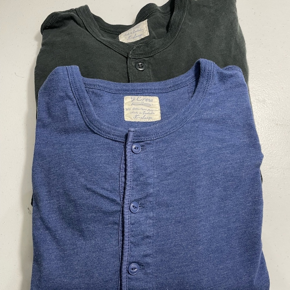 Lot of 2 J. Crew Henley Blue and Black Button-Up shirts Size XL CB-W